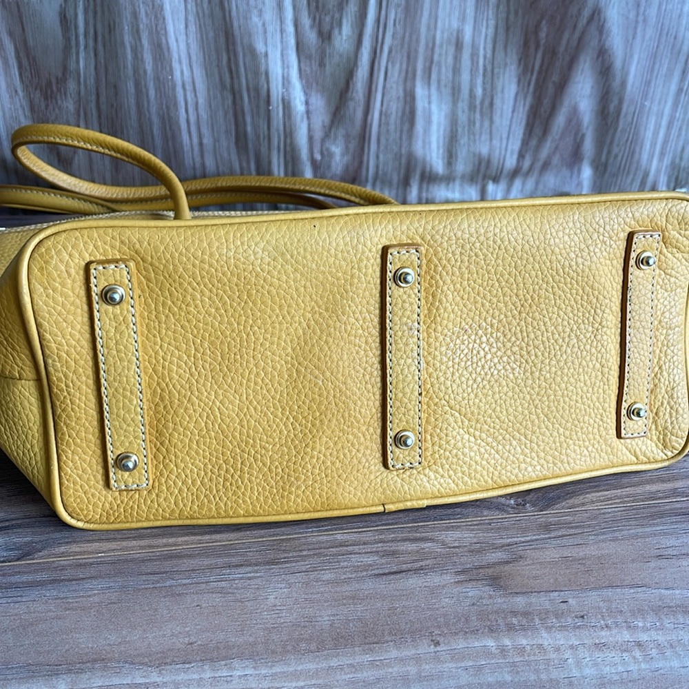 Dooney & Bourke Newbury Crescent Yellow Pebbled Leather Large Double Pocket Tote - Picture 6 of 14